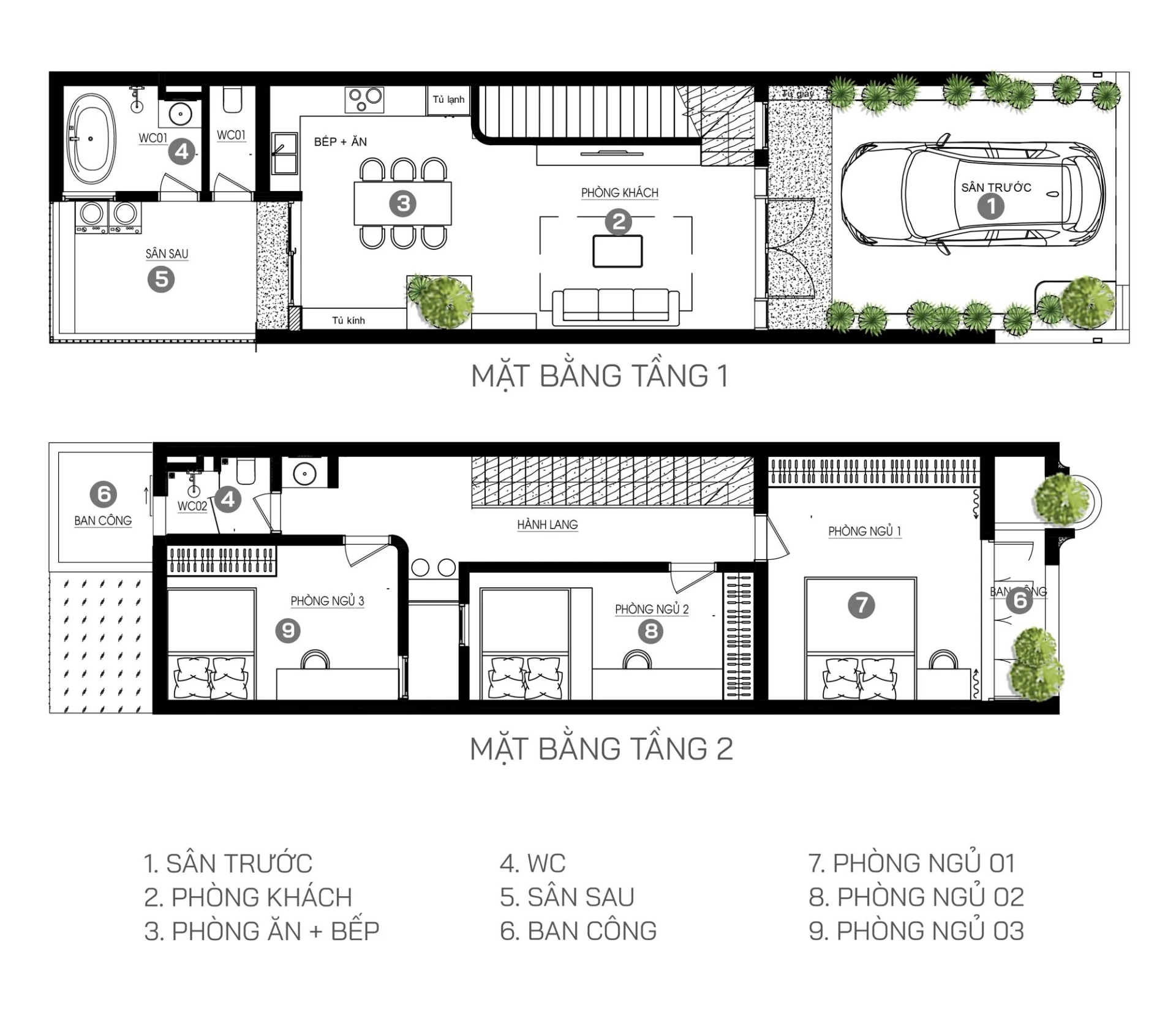 Chi tiết bản vẽ mặt bằng công năng nhà 2 tầng diện tích 5x20m