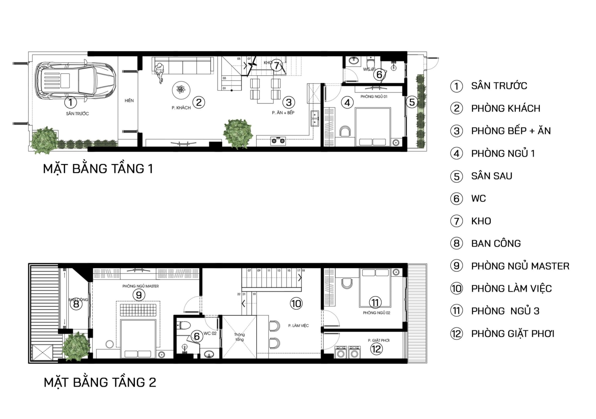 Bản vẽ mẫu nhà 2 tầng 5x20m với 3 phòng ngủ tiện nghi