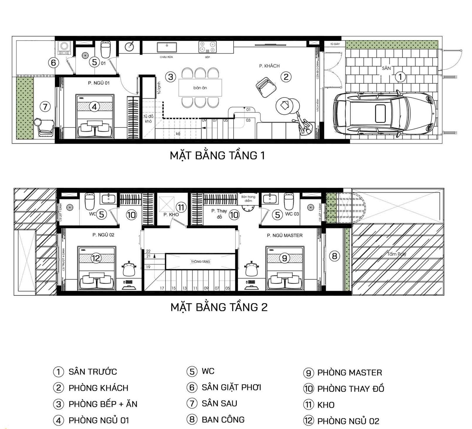 Bản vẽ thiết kế nhà 5x20m 2 tầng có gara