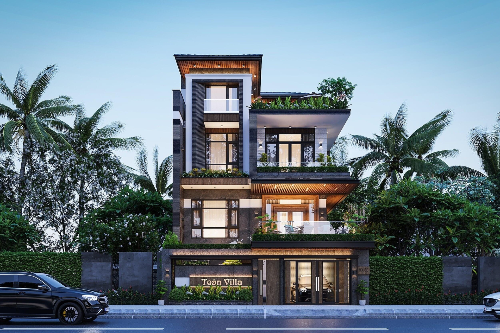 Biệt thự ba tầng mái Nhật