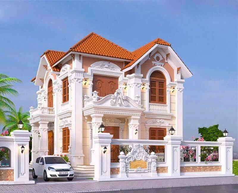 Biệt thự mini 2 tầng cổ điển với nhiều hoa văn cầu kỳ
