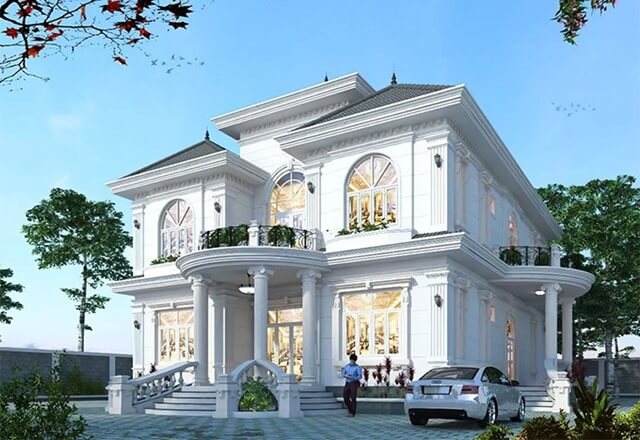 Biệt thự mini 2 tầng kiểu châu Âu vuông vắn với màu trắng ngà tinh tế kèm sân thượng