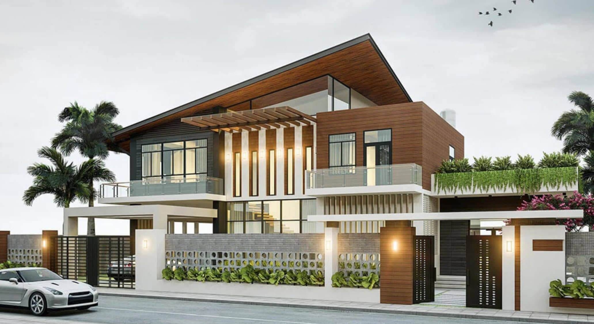 Biệt thự mini 2 tầng mái lệch