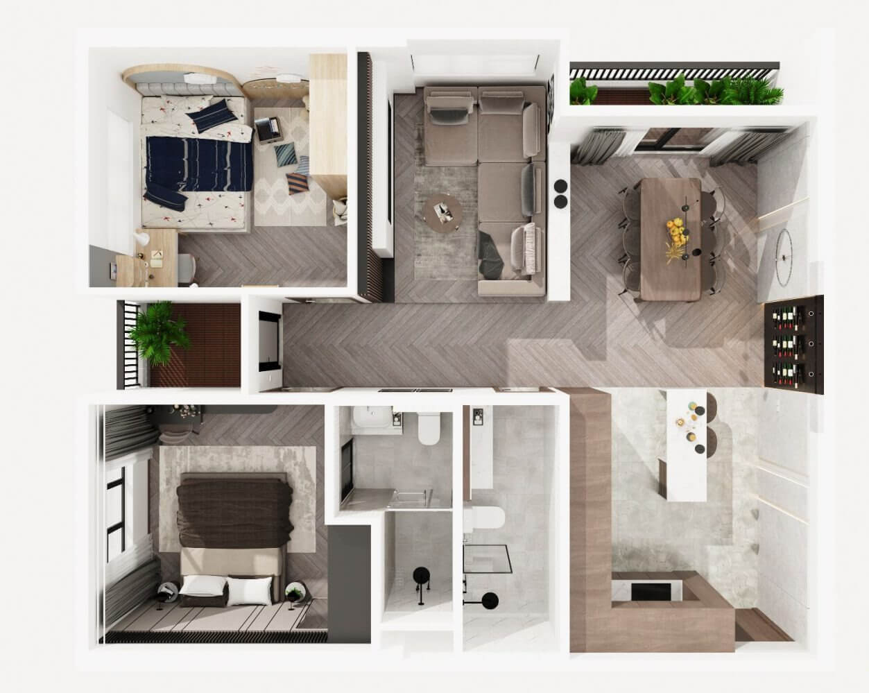 Căn hộ chung cư 77m2 với 2 phòng ngủ 4