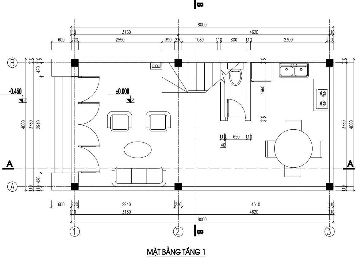 Mặt bằng công năng lầu 1