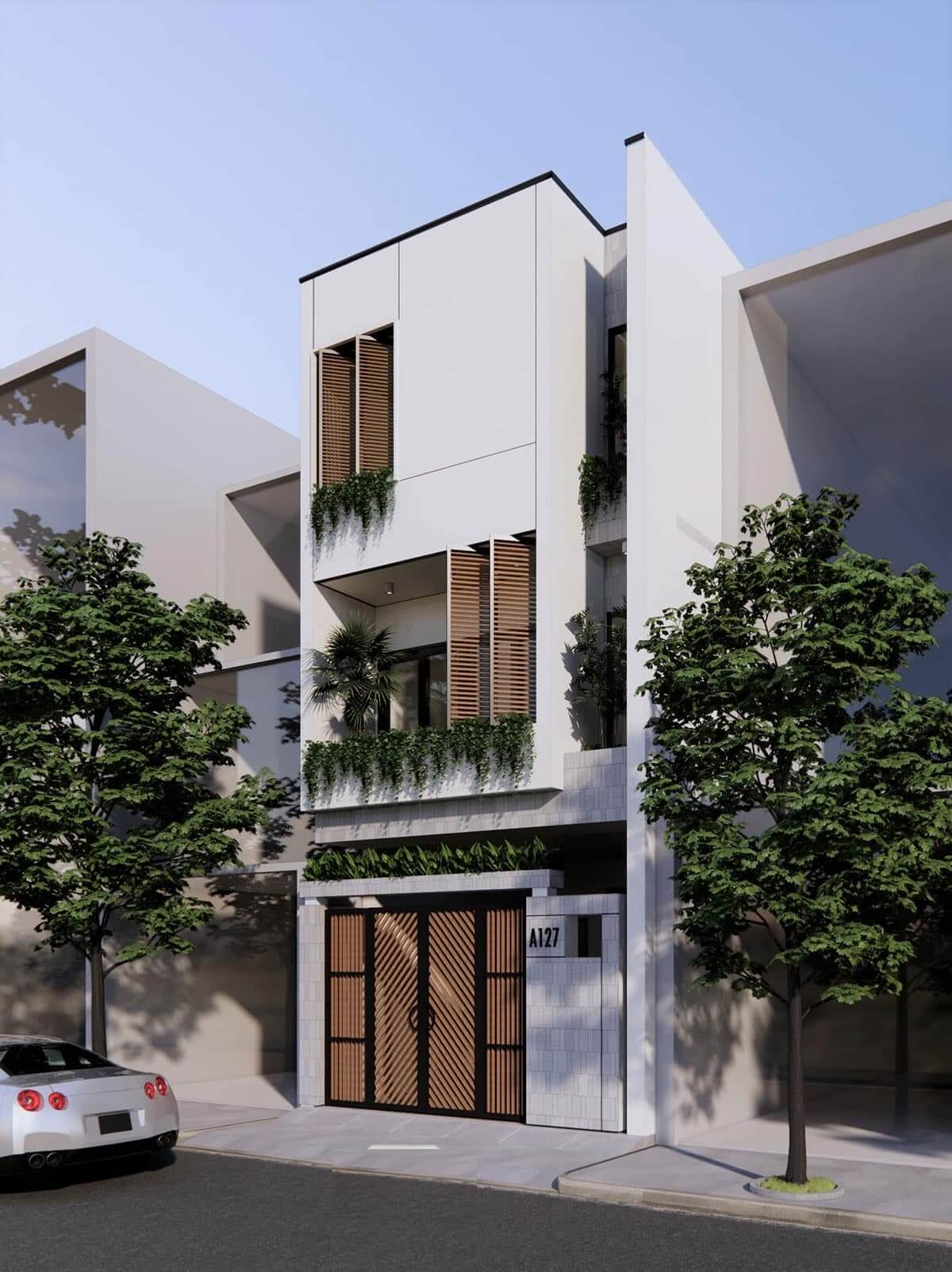 Mặt tiền mẫu thiết kế nhà phố 4x16m năng động, cá tính
