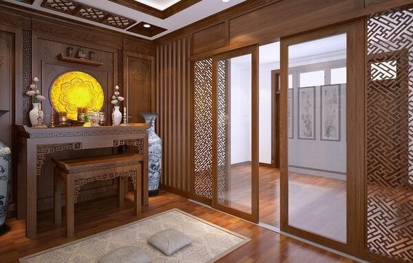 Mẫu cửa phòng thờ đơn giản, phong cách cổ điển