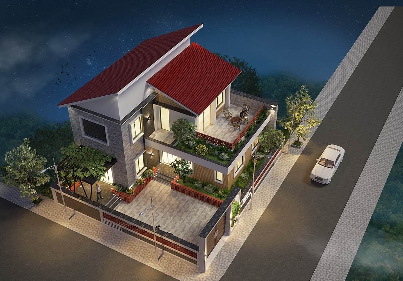 Mẫu nhà 10x10 2 tầng mái lệch – Phá cách và độc đáo