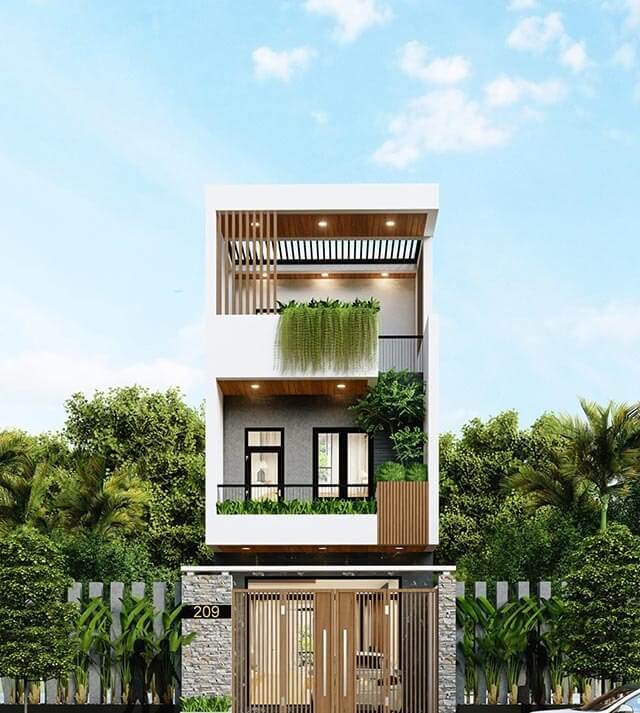 Mẫu nhà 2 tầng 1 tum 5x20m đẹp và hiện đại