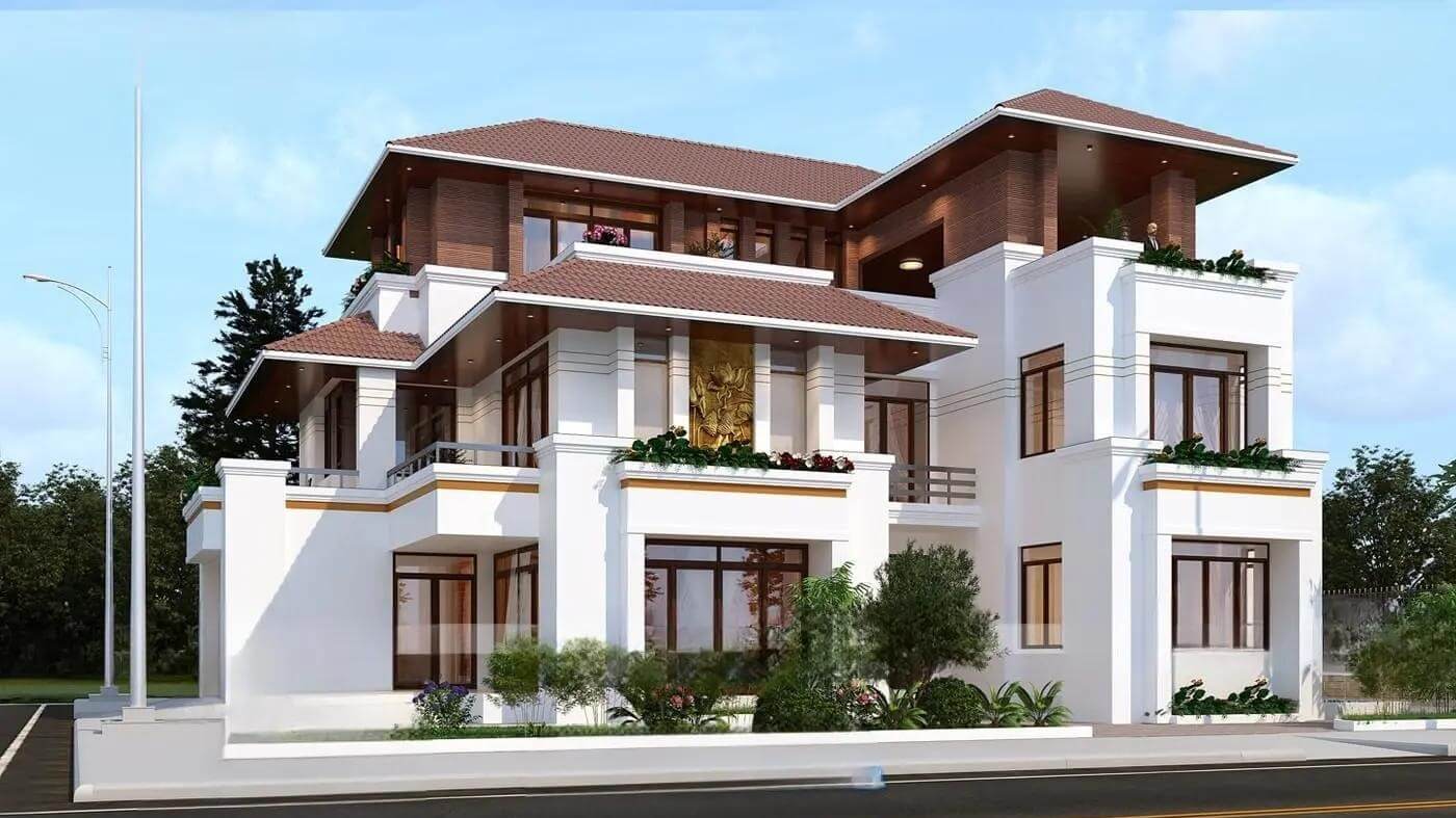 Mẫu nhà biệt thự 3 tầng mái Nhật 1