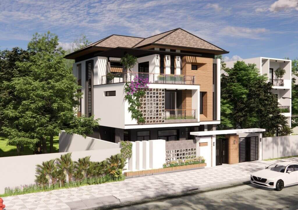 Mẫu nhà biệt thự 3 tầng mái Nhật 3