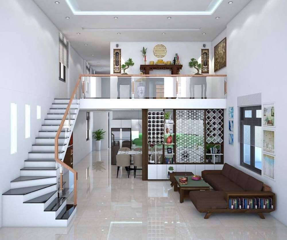 Mẫu nhà cấp 4 gác lửng có 2 phòng ngủ