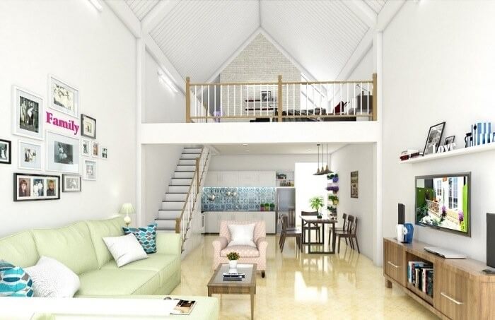 Mẫu nhà cấp 4 gác lửng đẹp 4×20 – Mẫu 4