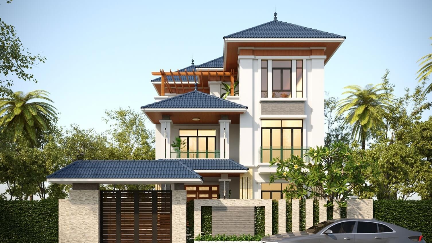 Mẫu nhà mái Nhật 3 tầng hiện đại 1