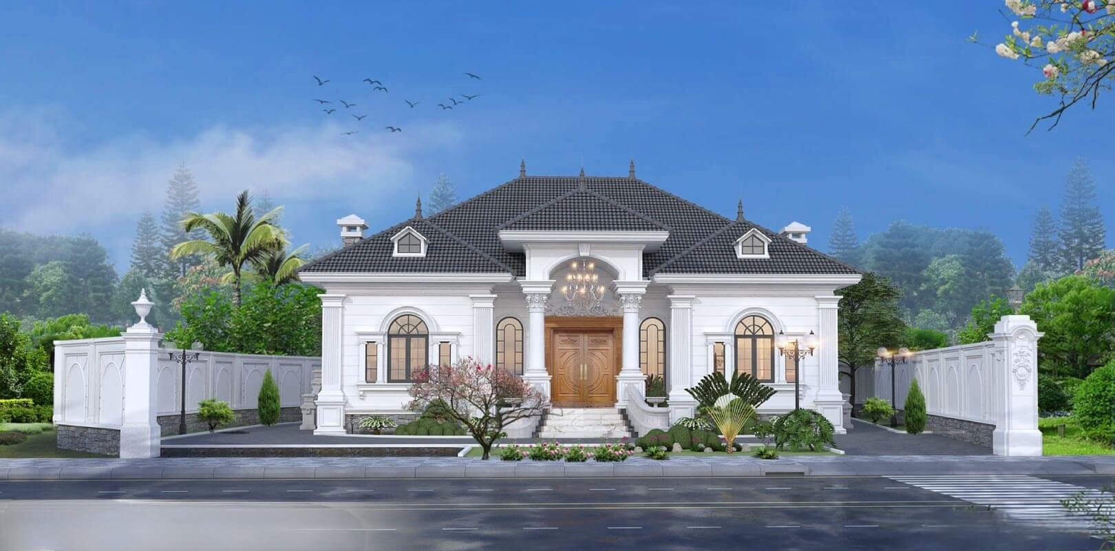 Mẫu nhà ngang 8m 1 tầng phong cách tân cổ điển quý phái 4