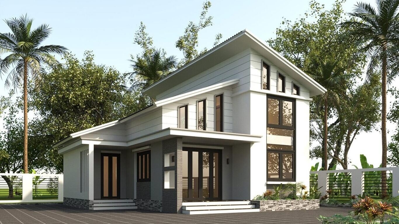 Mẫu nhà nhỏ 4x10m mái lệch màu trắng tinh khôi 5