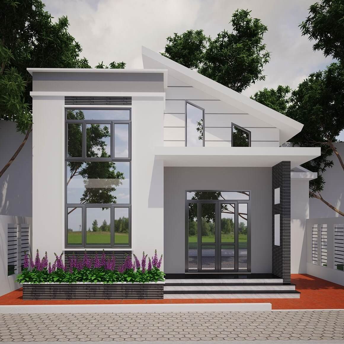 Mẫu nhà nhỏ 4x10m mái lệch màu trắng tinh khôi 7