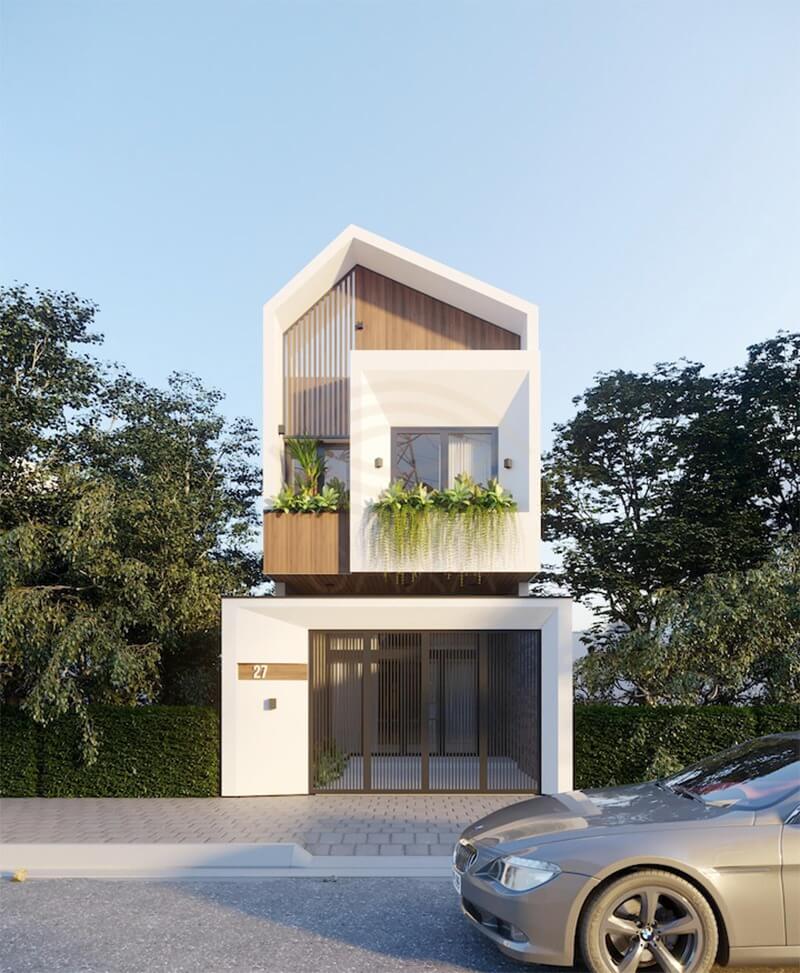 Mẫu nhà nhỏ 4x10m mái lệch màu trắng tinh khôi