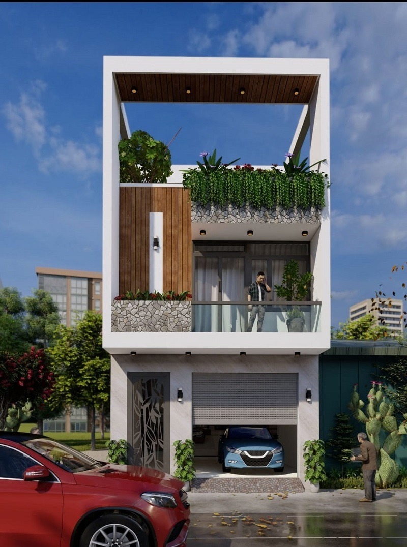 Mẫu nhà ống 2 tầng 5x16m với 1 tum 1