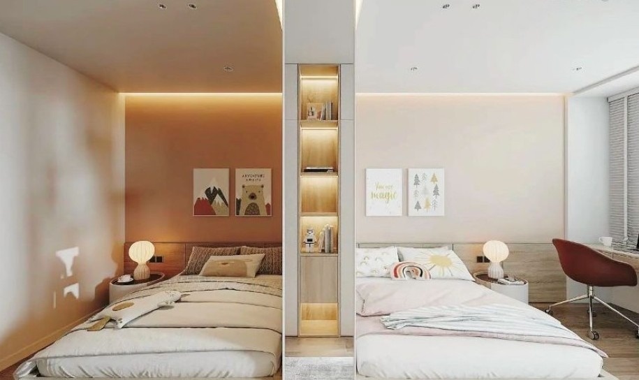 Mẫu phòng ngủ 2 giường có vách ngăn 3
