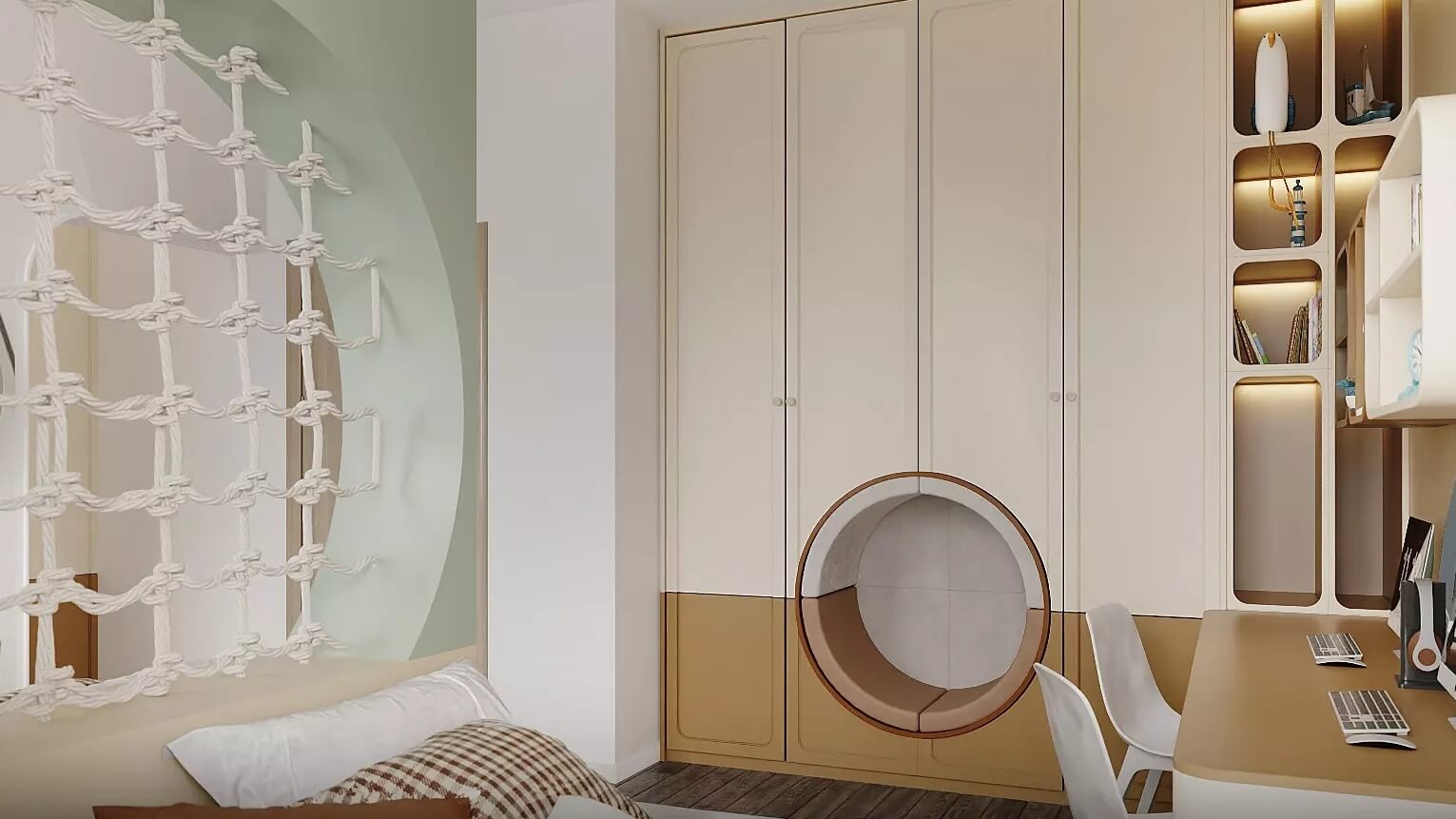 Mẫu phòng ngủ 2 giường có vách ngăn 4