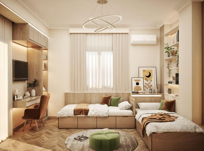 Mẫu phòng ngủ 2 giường phong cách hiện đại 5