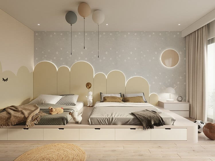 Mẫu phòng ngủ 2 giường phong cách hiện đại