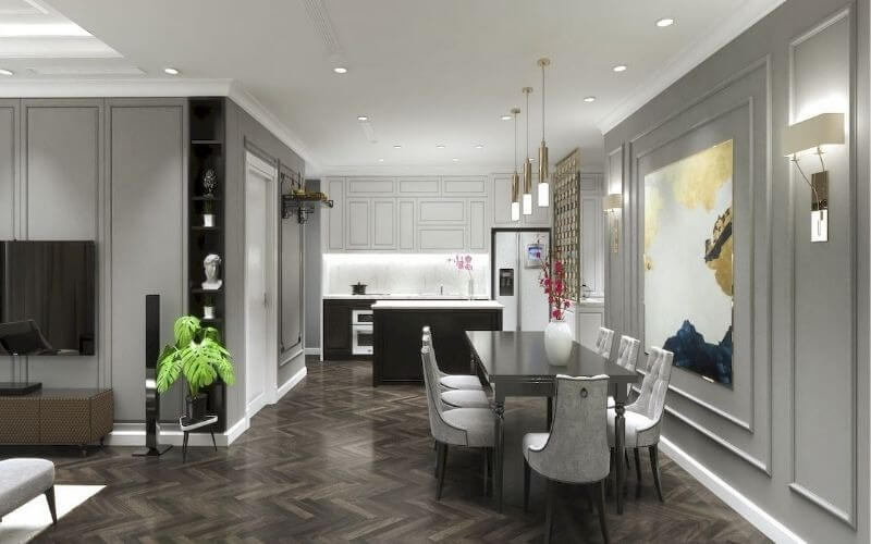 Mẫu thiết kế bếp chung cư đẹp phong cách tân cổ điển 3