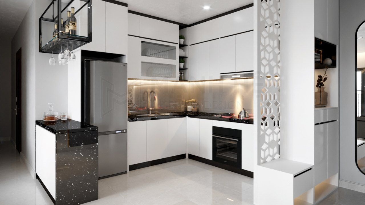 Mẫu thiết kế bếp chung cư với Melamine