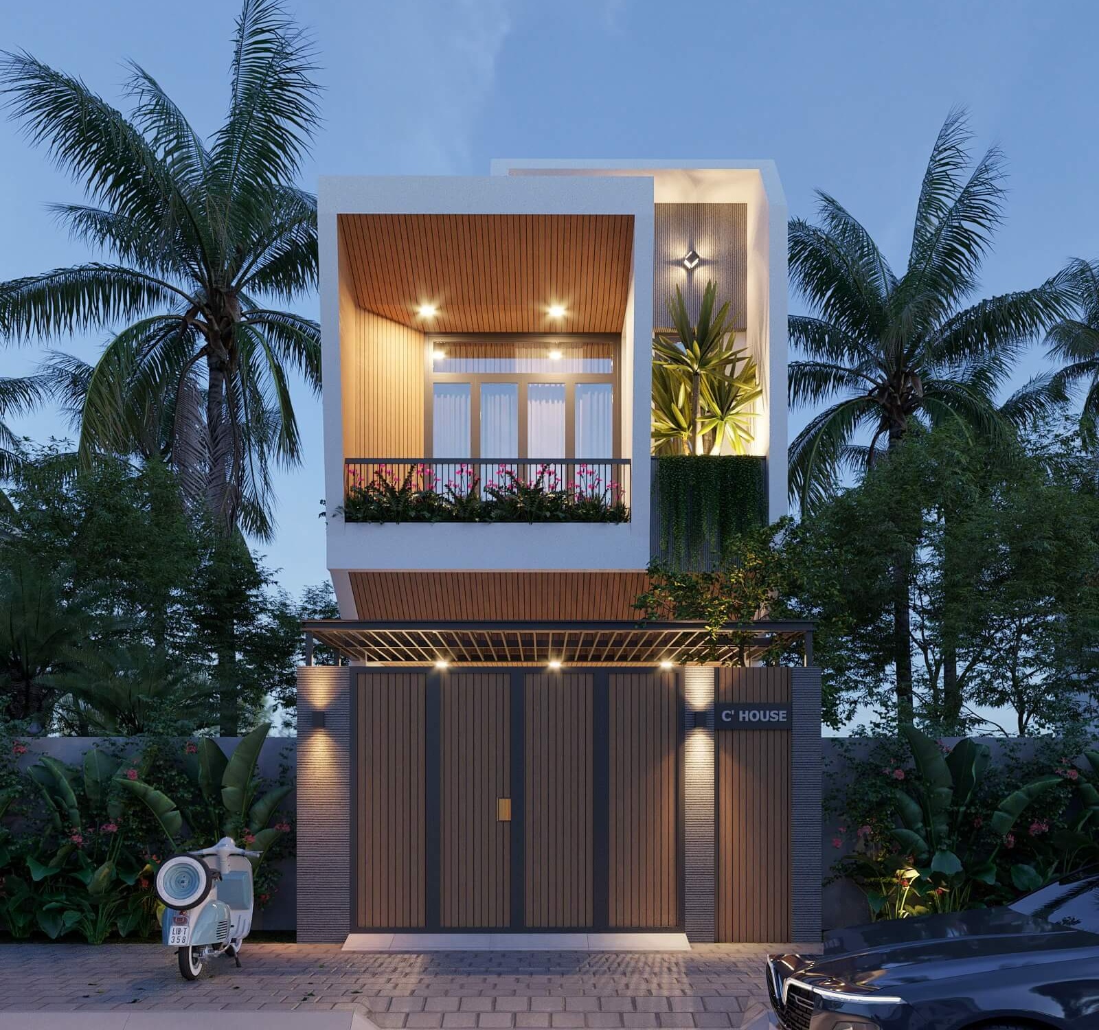 Mẫu thiết kế nhà 2 tầng 3 phòng ngủ 5x20m