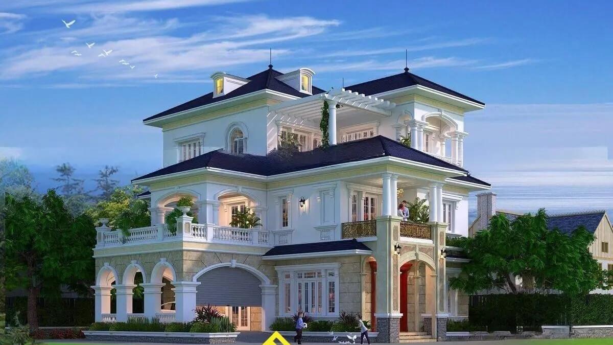 Mẫu thiết kế nhà mái Nhật 3 tầng có gara 3