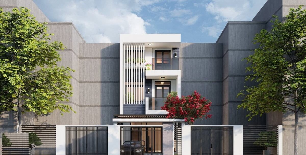 Mẫu thiết kế nhà ống lệch tầng 4x15m với mái bằng 2