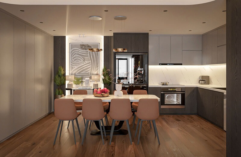 Mẫu thiết kế phòng bếp cho chung cư 3 phòng ngủ