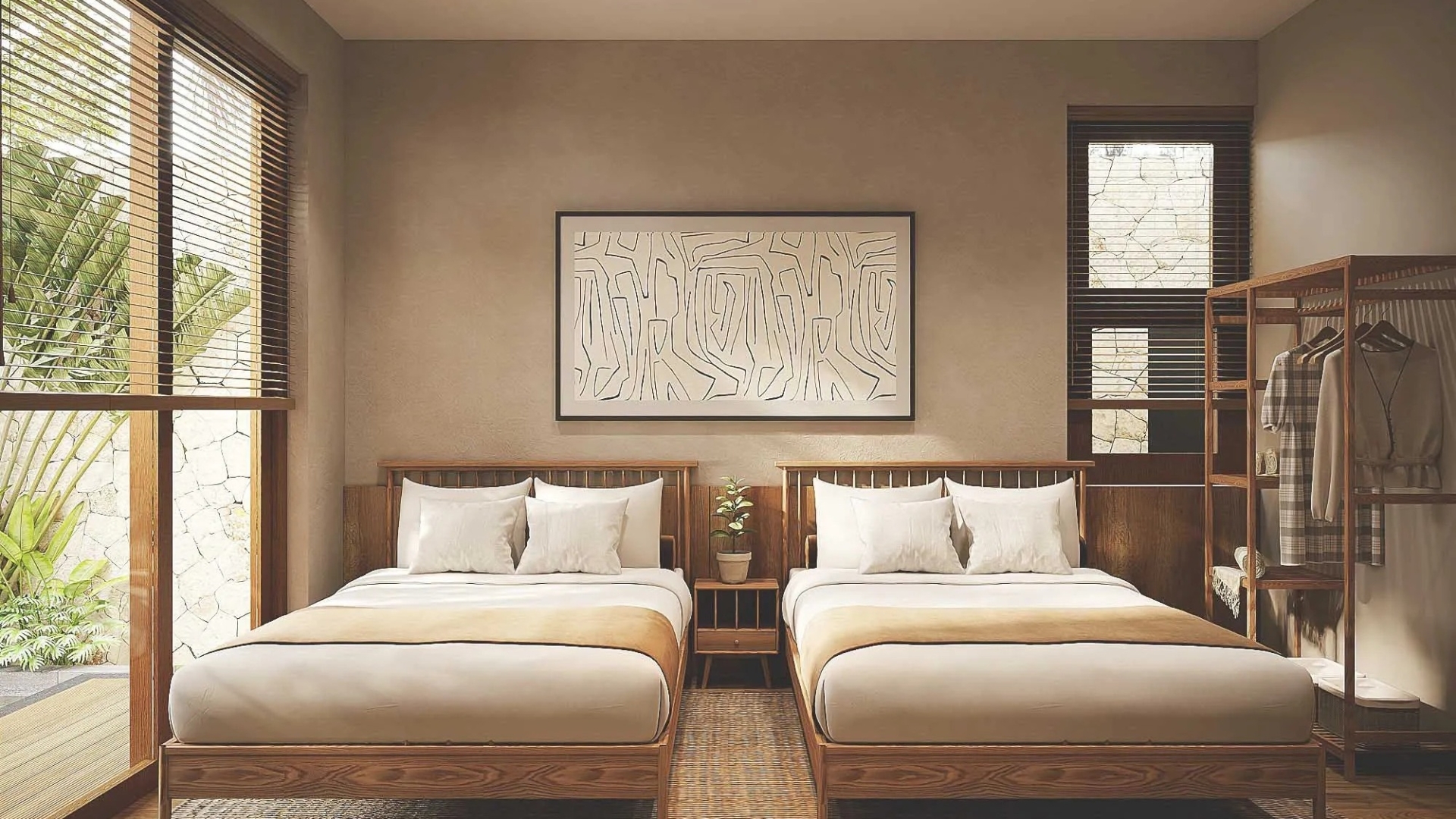 Mẫu thiết kế phòng ngủ 2 giường đơn 2