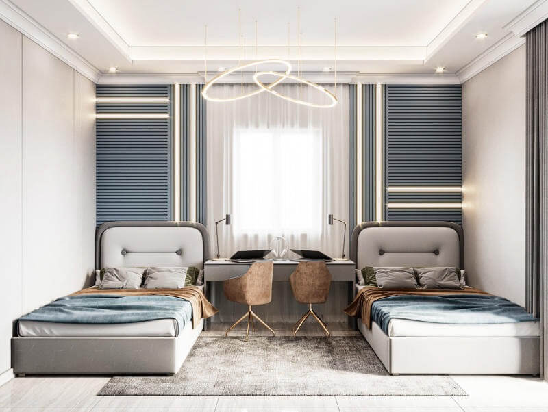 Mẫu thiết kế phòng ngủ 2 giường đơn