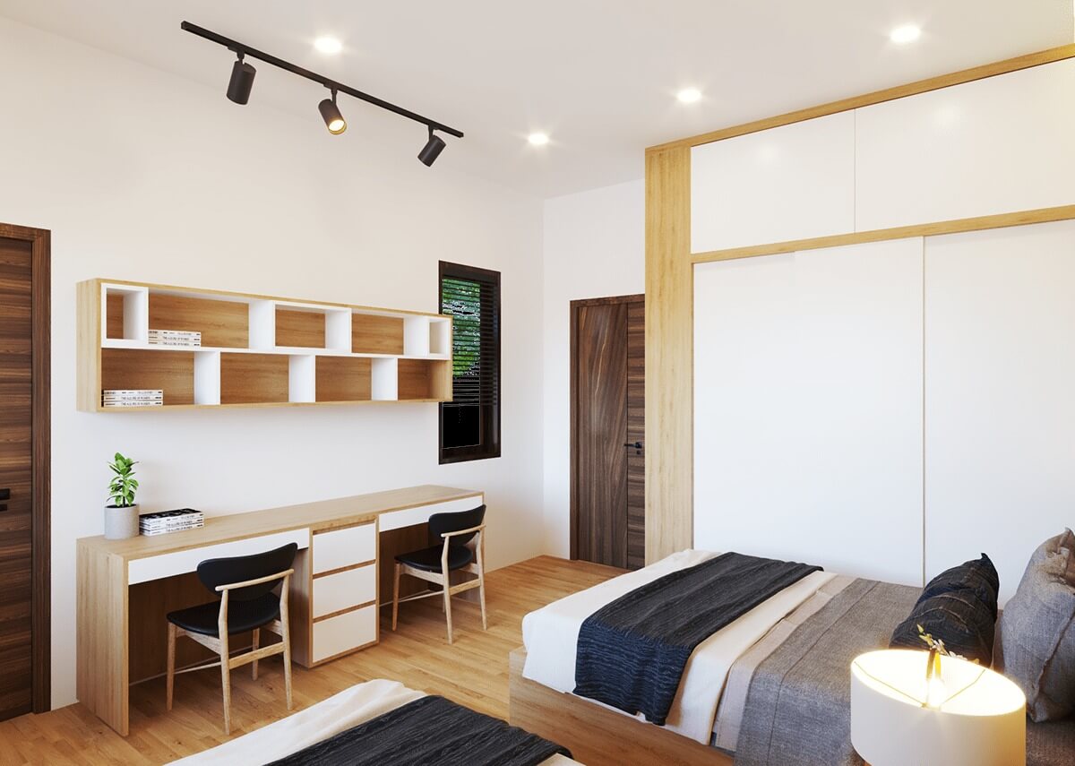 Mẫu thiết kế phòng ngủ nhỏ 2 giường 4