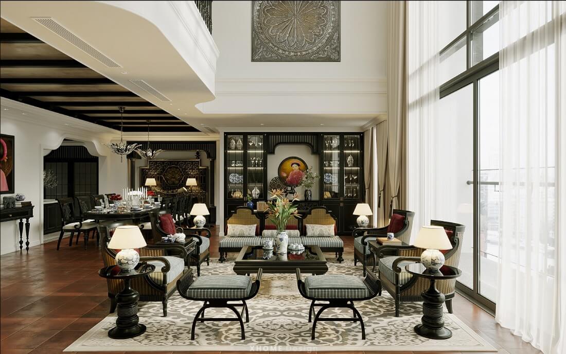 Nội thất chung cư 77m2 phong cách Indochine 1