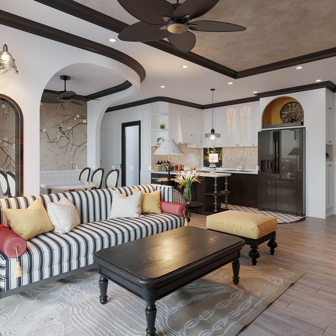 Nội thất chung cư 77m2 phong cách Indochine 3