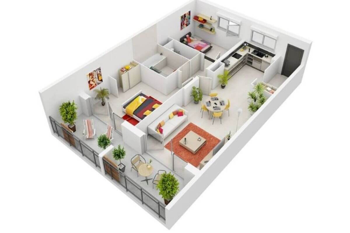 Phân chia nội thất căn hộ chung cư 90m2 dành cho 2 vợ chồng và con nhỏ