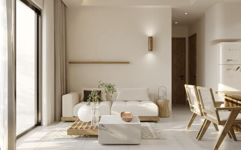 Phong cách Wabi Sabi trong căn hộ 77m2