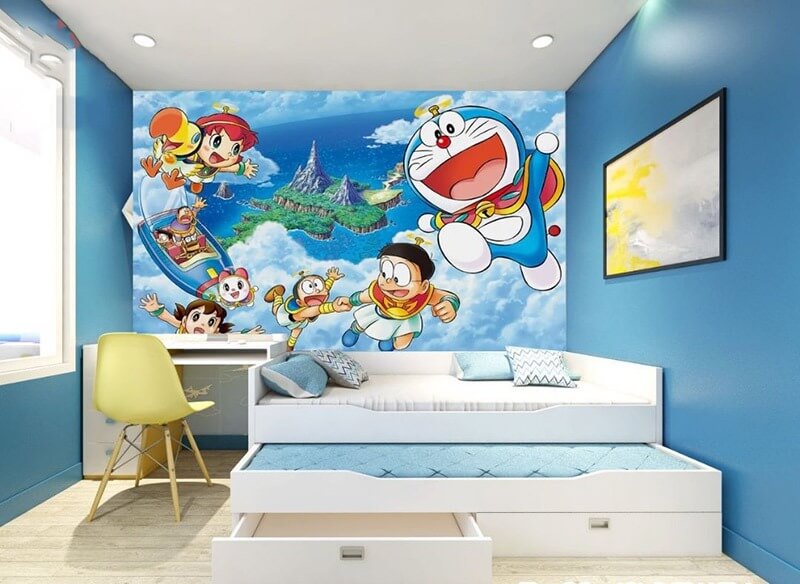 Phòng ngủ trang trí bằng giấy dán tường hình Doremon