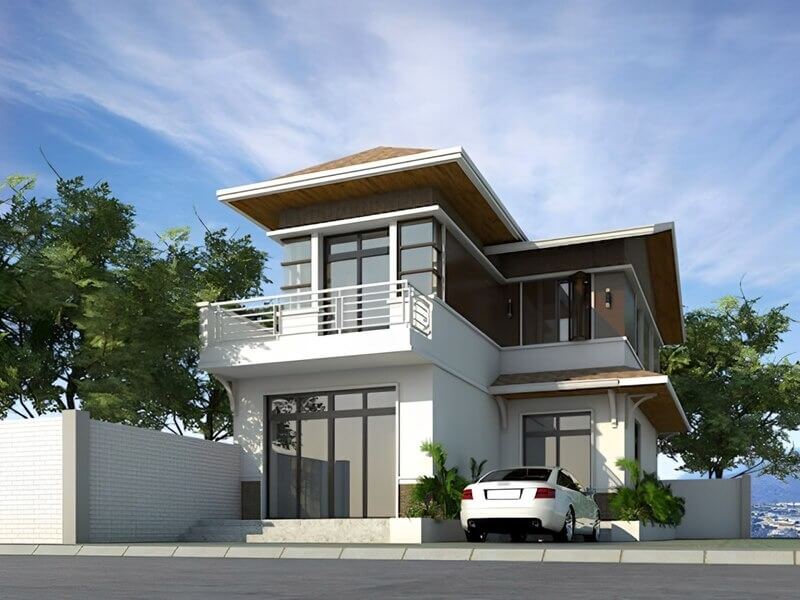 Thiết kế biệt thự mini 2 tầng với màu sắc trung tính
