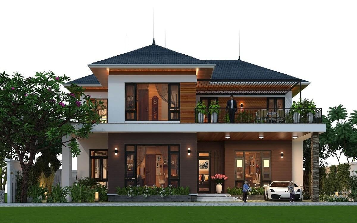 Thiết kế biệt thự sân vườn 300m2 cũng rất chú trọng đến kiến trúc ngoại thất