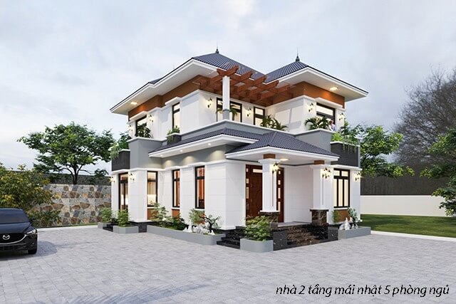 Thiết kế nhà mái Nhật 3 tầng 5 phòng ngủ 1