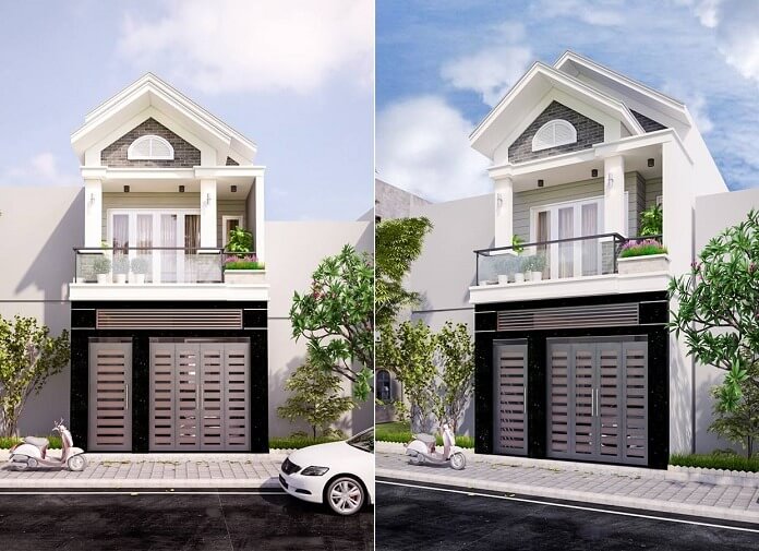 Thiết kế nhà ngang 6m dài 20m 2 tầng mái Thái 2