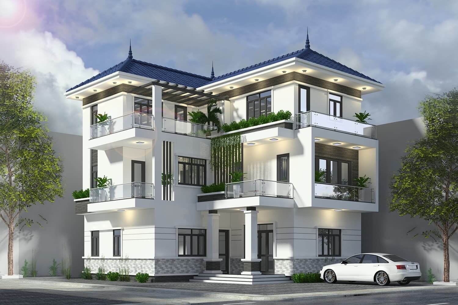 Thiết kế nhà ngang 6m dài 20m 3 tầng 2