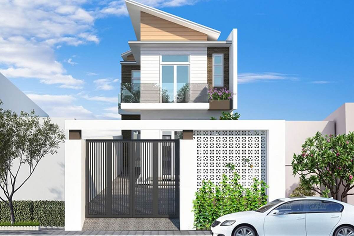 Thiết kế nhà ống 2 tầng 4.5 x15m mái lệch