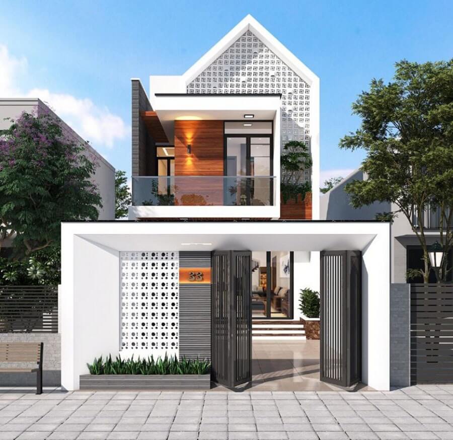 Thiết kế nhà ống 2 tầng mái ngói có phòng thờ