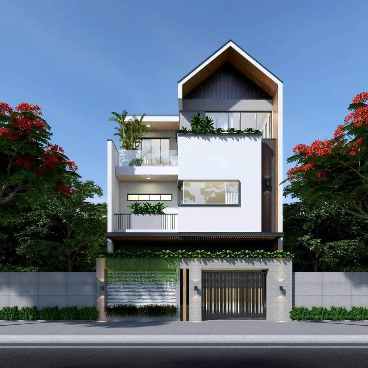Thiết kế nhà ống lệch tầng 4x15m mái Thái 2