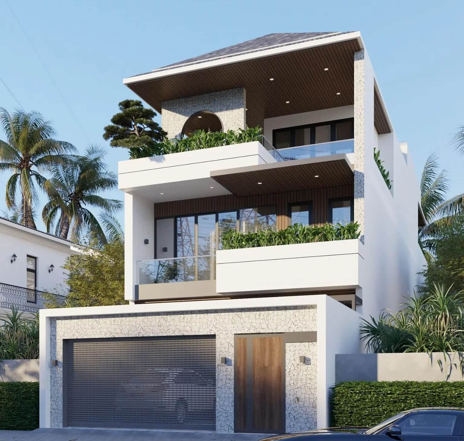 Thiết kế nhà vuông 3 tầng mái Nhật 2